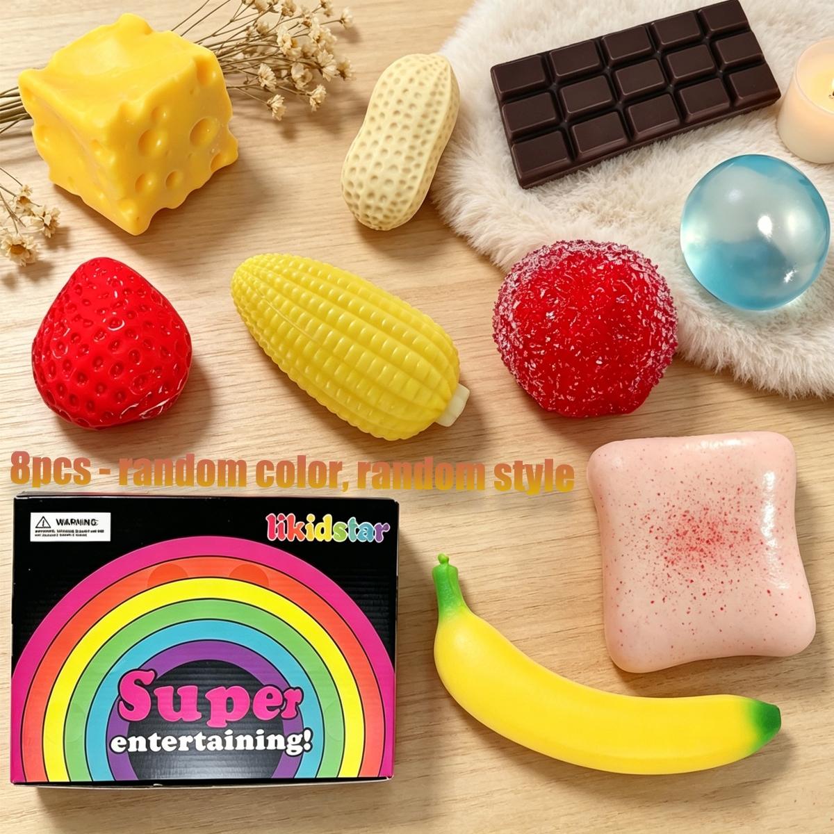 8pcs/set - Mysterious simulation fruit toast kneading box, blind box stress relief toy, sensory set, creative slow return kneading, prank friend party gift, with different styles, Squishy Fruit