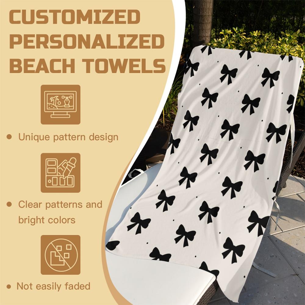 Cute Bow Knot Beach Towel, Fresh Pastel Ribbon Design Microfiber Quick Dry Towel, Exclusive Gift for Girls & Women