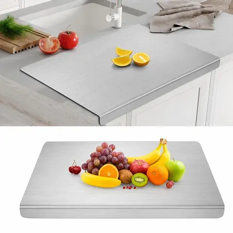 3-Piece Stainless Steel Metal Cutting Board Set (Style-B) - Food-Safe, Sturdy, Plastic-Free, Dishwasher-Safe, Non-Toxic, Modern L-Shape Rectangular, Multi-Size (30x40cm/11.8x15.7in, 40x60cm/15.7x23.6in) Kitchen Gadgets for Countertop Chopping Boards
