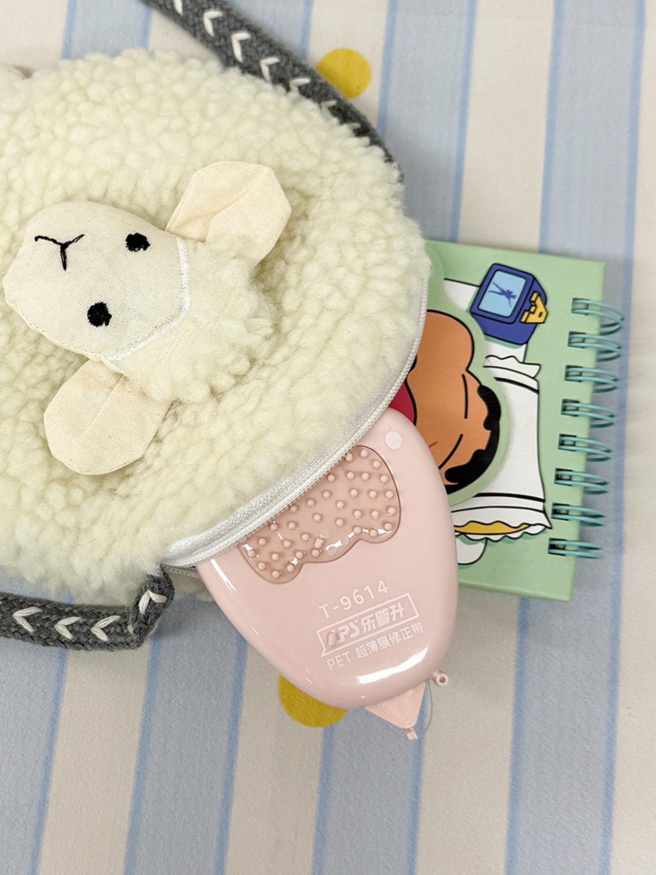 Cute Plush Mini Shoulder Bag, Sheep Head Design, Zippered Pouch for Lipstick, Earphones, Coins, Perfect Gift for Girls, Students, Office Use