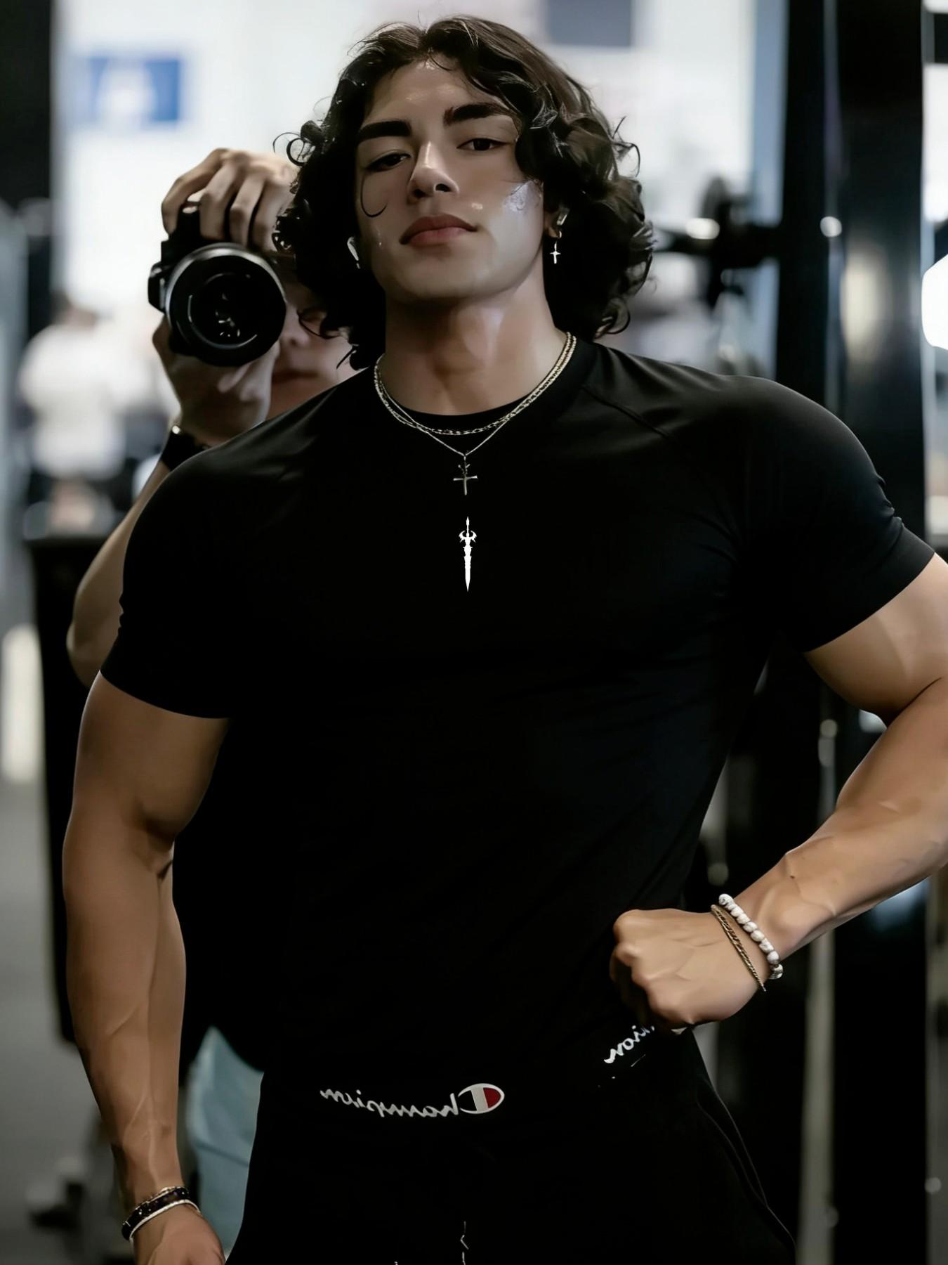 Men's New Fitness Short Sleeve Sword Print Trendy T-Shirt, High Elasticity Tight Fit Quick-Dry Sports Cycling Shirt, Men's Fashion Top