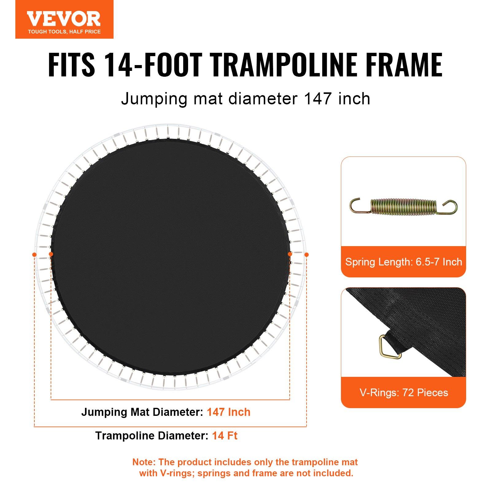 【Father's Day gift】VEVOR Replacement Trampoline Mat, Jumping Mat Fits 14ft Frame, Universal Jumping Mat for 14ft Round Trampoline, Reinforce UV-Resistant Mat with Spring Tool & Durable V-Rings, Fit 6.5"-7" Spring Lengt 【Father's Day gift】VEVOR Replacement Trampoline Mat, Jumping Mat Fits 14ft Frame, Universal Jumping Mat for 14ft Round Trampoline, Reinforce UV-Resistant Mat with Spring Tool & Durable V-Rings, Fit 6.5"-7" Spring Lengt