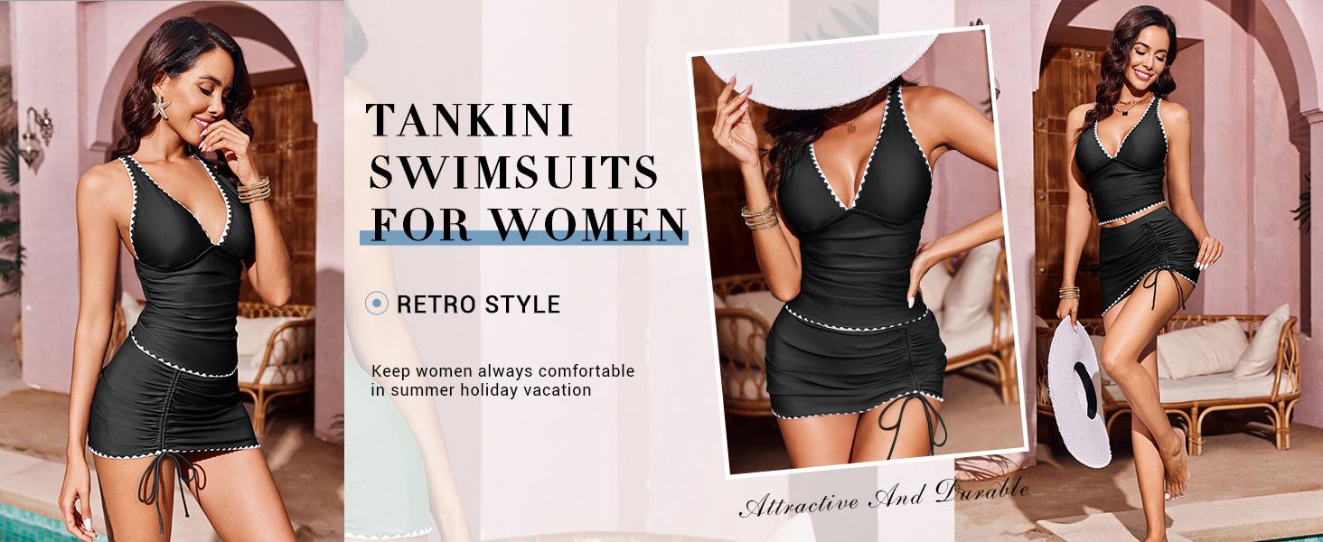 FISOEW Womens Tummy Control Tankini Swimsuits 2 Piece V Neck Criss Cross Drawstring Skort Bottom Bathing Suits Swimming Tankinisuit High Waist Swimwear FISOEW Womens Tummy Control Tankini Swimsuits 2 Piece V Neck Criss Cross Drawstring Skort Bottom Bathing Suits Swimming Tankinisuit High Waist Swimwear