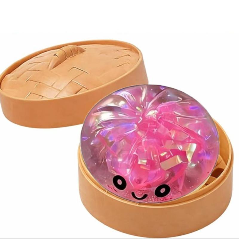 Colorful Sensory Toy Stress Ball, Bright Powder Dumpling Squeezing Toy, Soft Dough Dumpling Stress Ball, Steam Basket Design