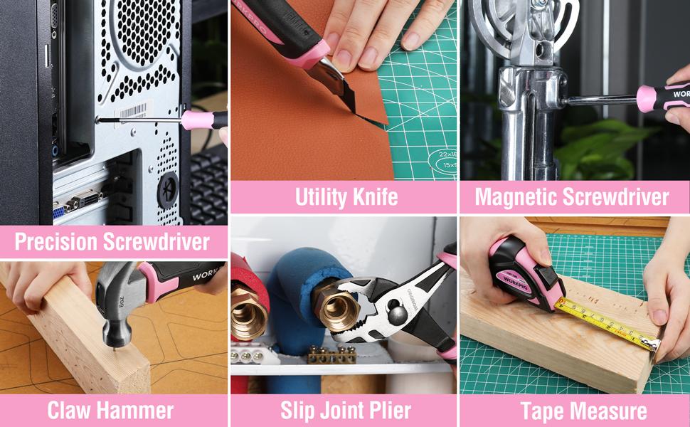 #fathersdaygift WORKPRO 35-Count Pink Tools Set, Household Tool Kit with Storage Toolbox, Basic Tool Set for Home, Garage, Apartment, Dorm, New House, Back to School, and as a Gift - Pink Ribbon