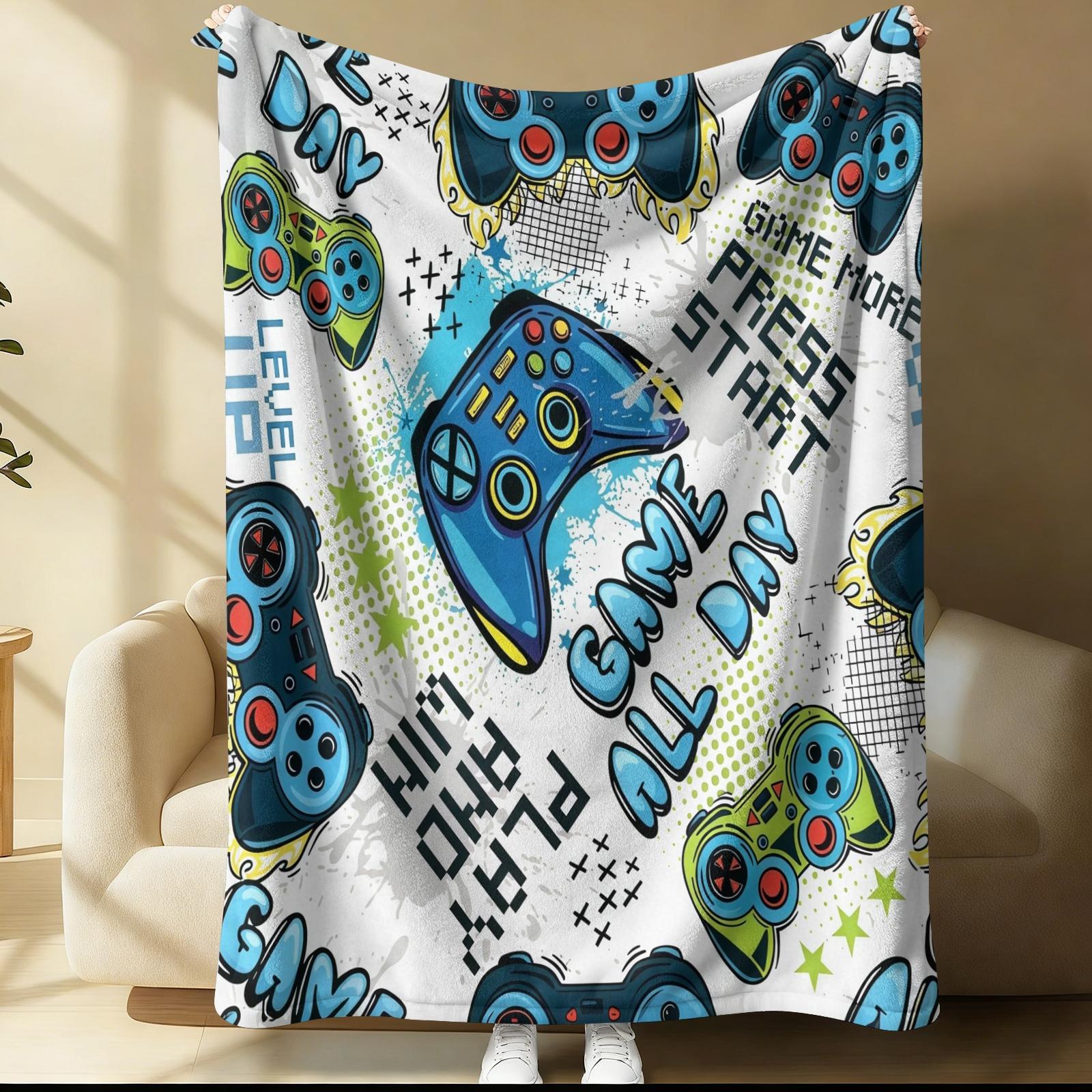 Multi-Style Gamer Throw Blanket, Soft Skin-Friendly Plush, Lightweight Cozy, Video Game Controller Print, for Couch Bed Office, All Seasons, for Boys Girls Teens, Aesthetic Room Decor