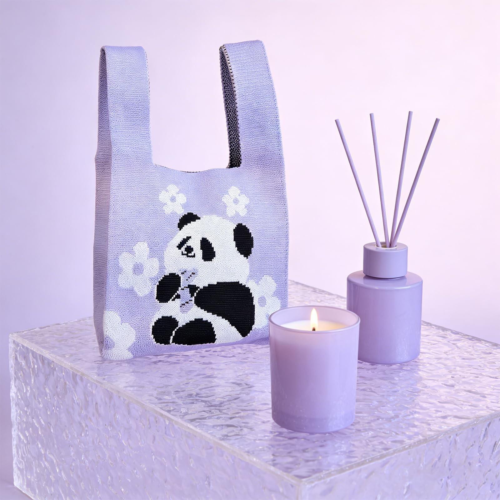 Cute Panda Pattern Handbag, Durable and Fashionable Knit Bag, Suitable for Women, Beach Bag, Makeup Bag, Crochet Bag