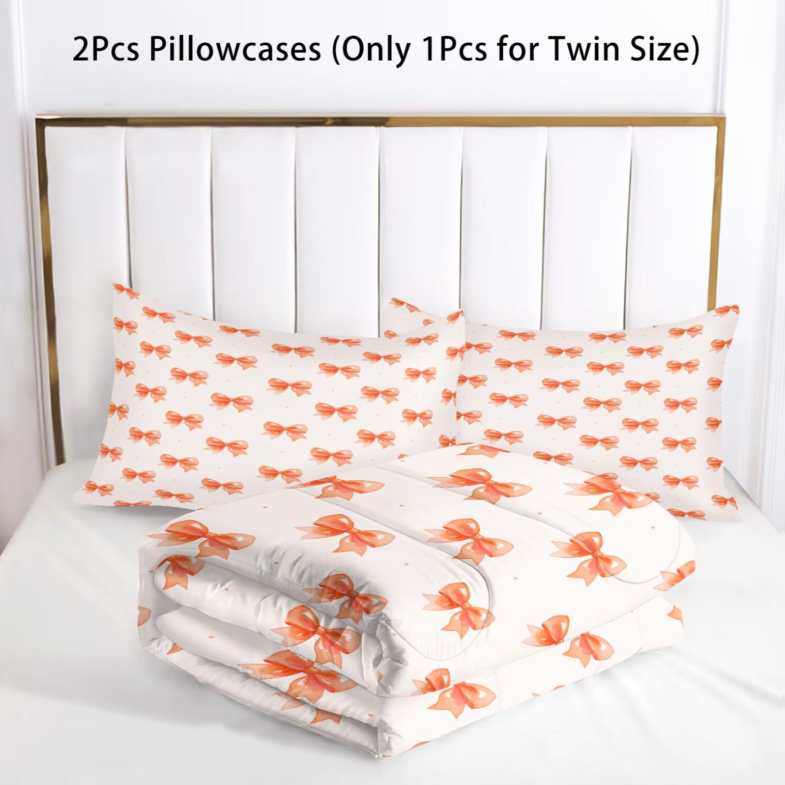2/3 Pcs Cute Bow Knot Comforter Set, Pastel Sweet Ribbon Bedding for Bedroom, Warm Gift for Teen Girls and Women, Pillow Insert Not Included, Filling Included