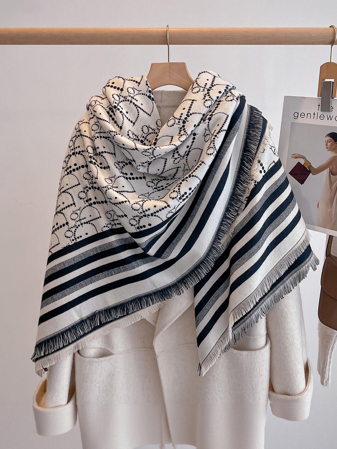 Women's Elegant Shawl Scarf, All-Over Print, Double-Sided Design, Warm Winter Outdoor Wrap, High-Quality Imitation Cashmere