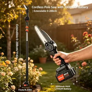 Cordless Electric Pole Saw, Telescopic Rechargeable Tree Cutter, Sharp Cutting Blade, Safe Labor Saving, Ideal for High Branches Trimming Garden Maintenance