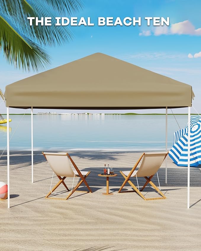 10x10 Pop Up Canopy Tent with 3 Sidewall Heavy-Duty 210D Oxford Fabric & Rust-Proof Frame - 3 Adjustable Heights, Roller Bag, 4 Sandbags - UV Protection for Beach, Party