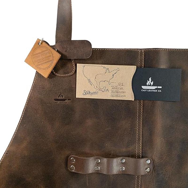 PU Leather Apron for Picnic BBQ, Oil-Resistant Wine Bottle Holder, Durable Convenient Outdoor Cooking & Work Use, All-In-One Grill Apron