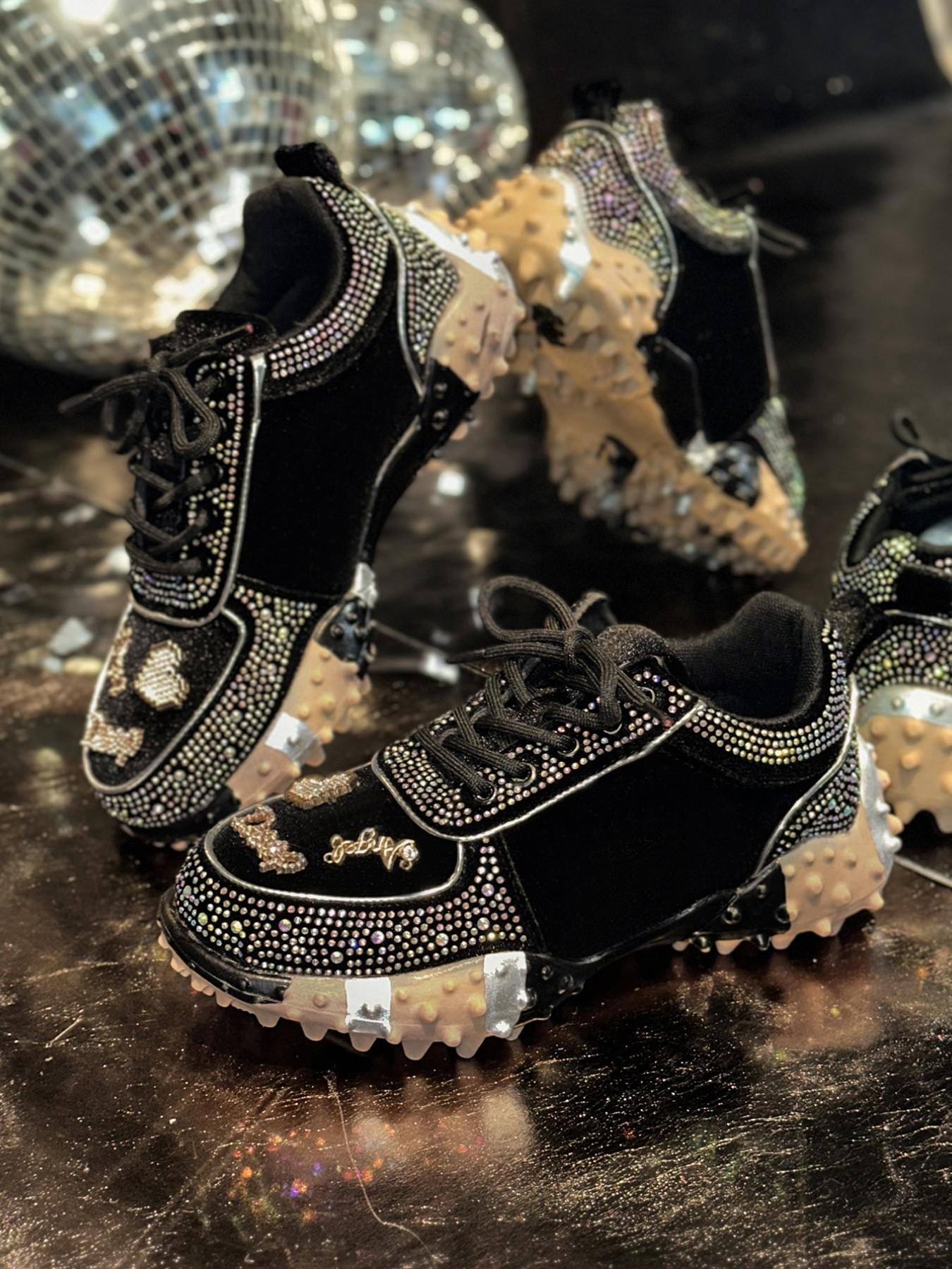 Women's Rhinestone Chunky Sole Dad Shoes, Y2K Style Sparkling Heart Decorations, All Season Fashion Sneakers