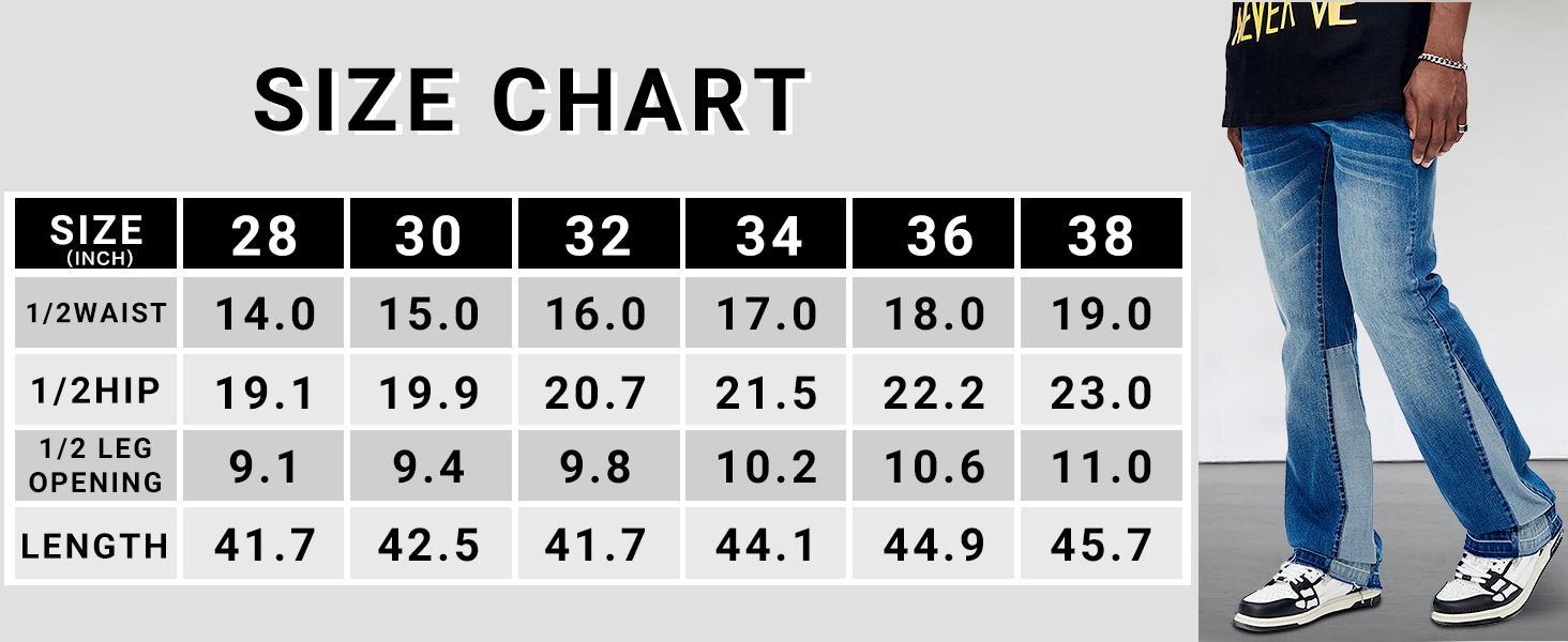 GINGTTO Men's Stacked Flared Jeans Bootcut Patchwork Streetwear Denim Pants