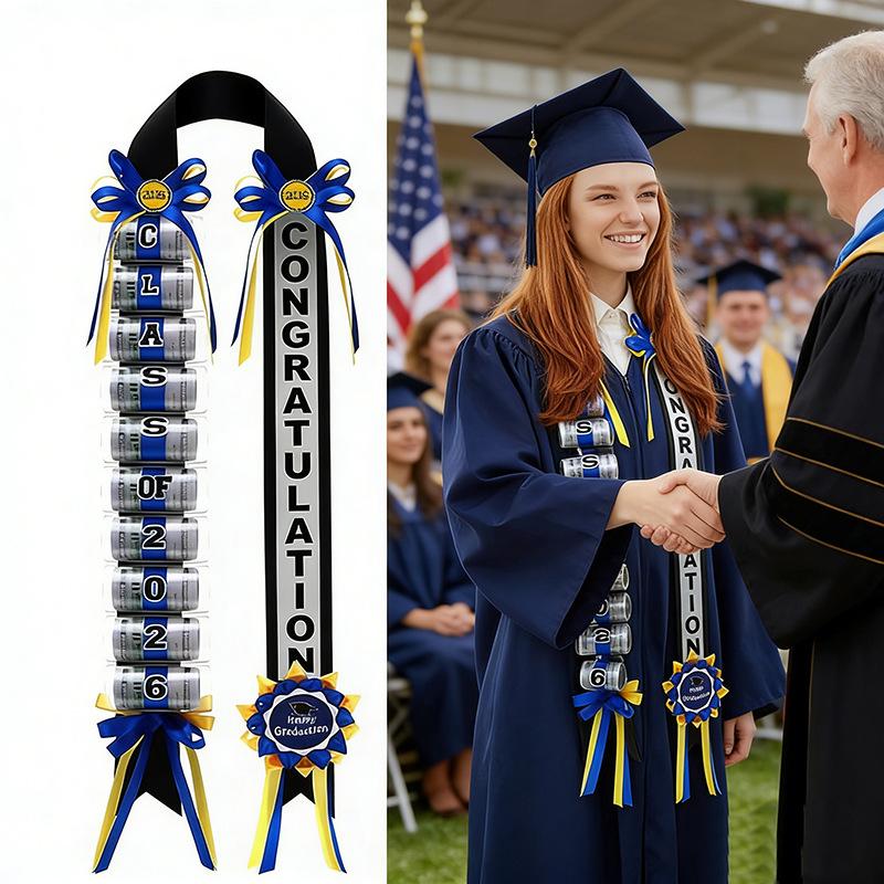 Graduation Money Lei Class of 2026 Double Braided Lei Gift Graduation Cash Gifts Pull Ideas for High School College Party Supplies(Blue) sash