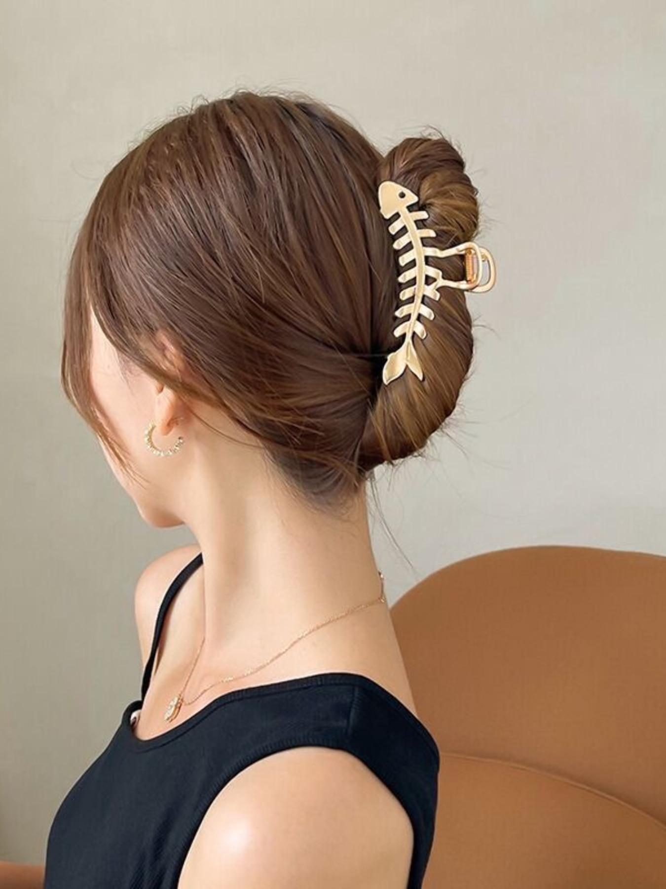 2Pcs Women's Elegant Fish Bone Design Hair Claw Clips, Cute Stylish Hair Clamps for Women & Girls, Trendy Fashion Hair Accessories Perfect for Daily & Casual Hairstyling