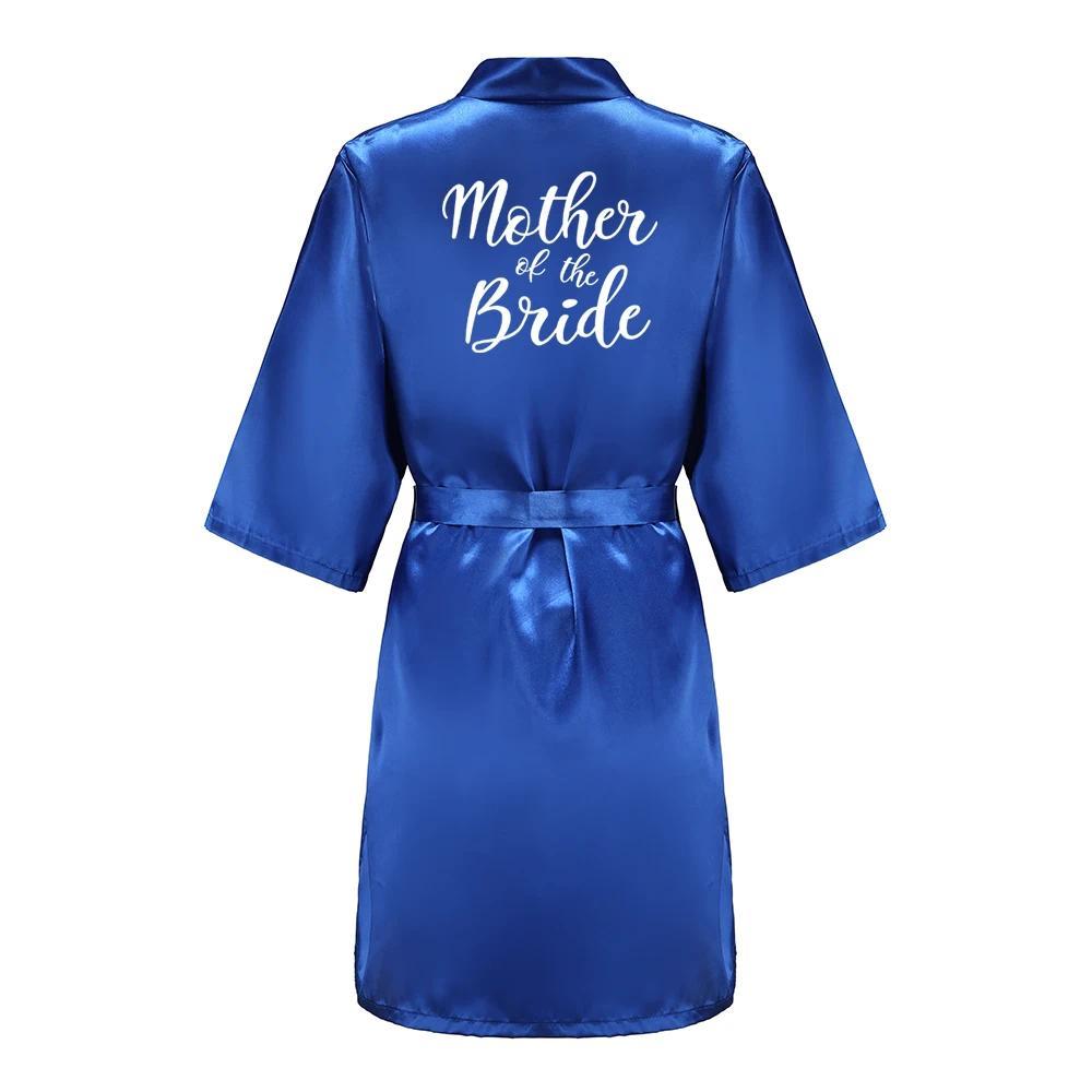 Team Bride Satin Kimono Lounge Robe, Royal Blue Bridesmaid Bathrobe with White Letters, Wedding Party Stress Relief Loungewear