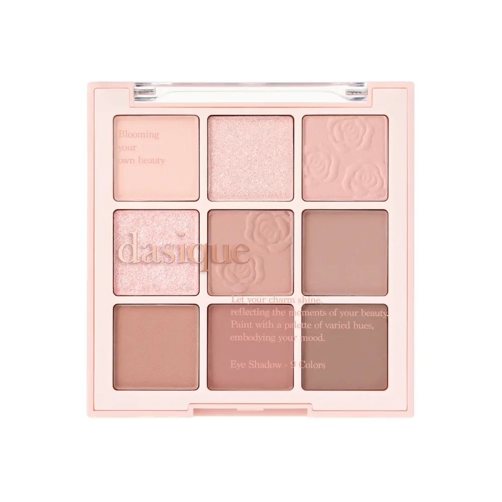 1Pc DASIQUE Rose Embossed Print Eyeshadow Palette, Makeup Palette – 9 Pigmented Shades in Rosy Pink, Warm Nude, Matte/Shimmer/Metallic Mix, Ultra-Blendable, Crease-Proof, Long-Wear, Flattering on Fair to Deep Skin, Ideal for Everyday Glam or Date Night