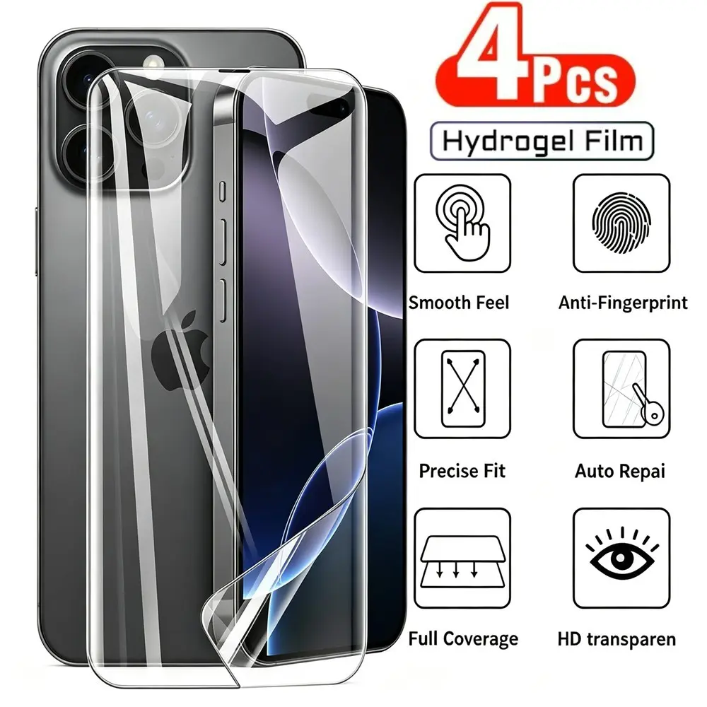 4Pcs HD Hydrogel Film Suitable For iPhone 16 Pro Max, Transparent Soft Full Coverage Screen Protector Film Suitable For Apple 16 16 Plus 16E 16 Pro 16 Pro Max Touch Sensitive Not Glass