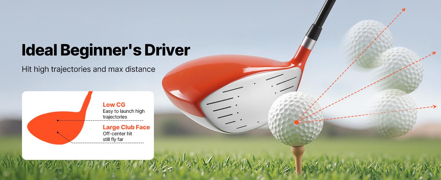 VEVOR Golf Club Set, 12 Pieces Women's Golf Club Complete Set Right Handed with 460CC #1 Driver, #3 5 Fairway Wood, #4 Hybrid, #5/#6/#7/#8/#9/#PW/#SW Irons, L-Shaped Putter, Golf Stand Bag, Orange