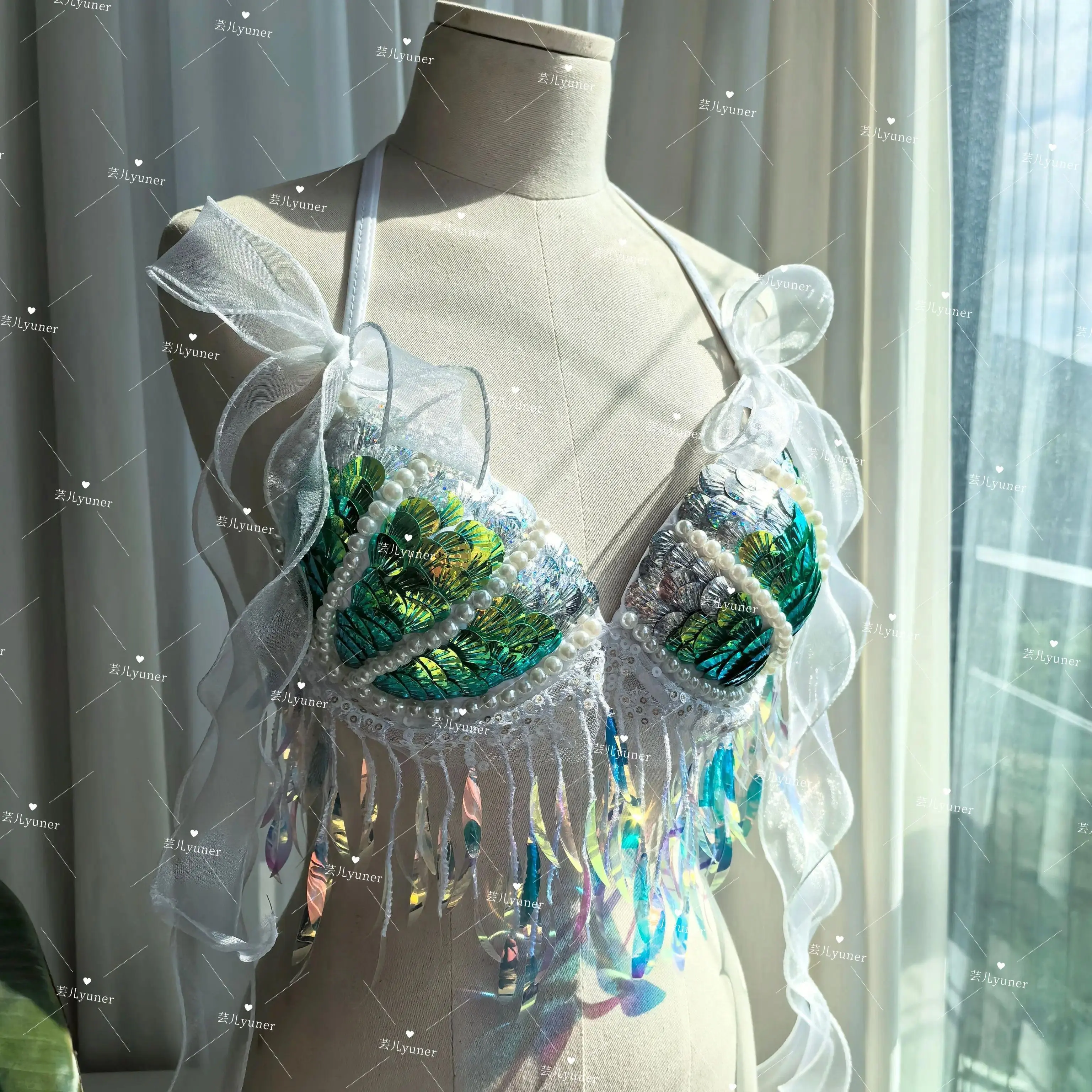 2025 New Hand-Stitched Bikini Sequins Oceanarium Performance Costumes Electric Festival Cos Mermaid Swimsuit