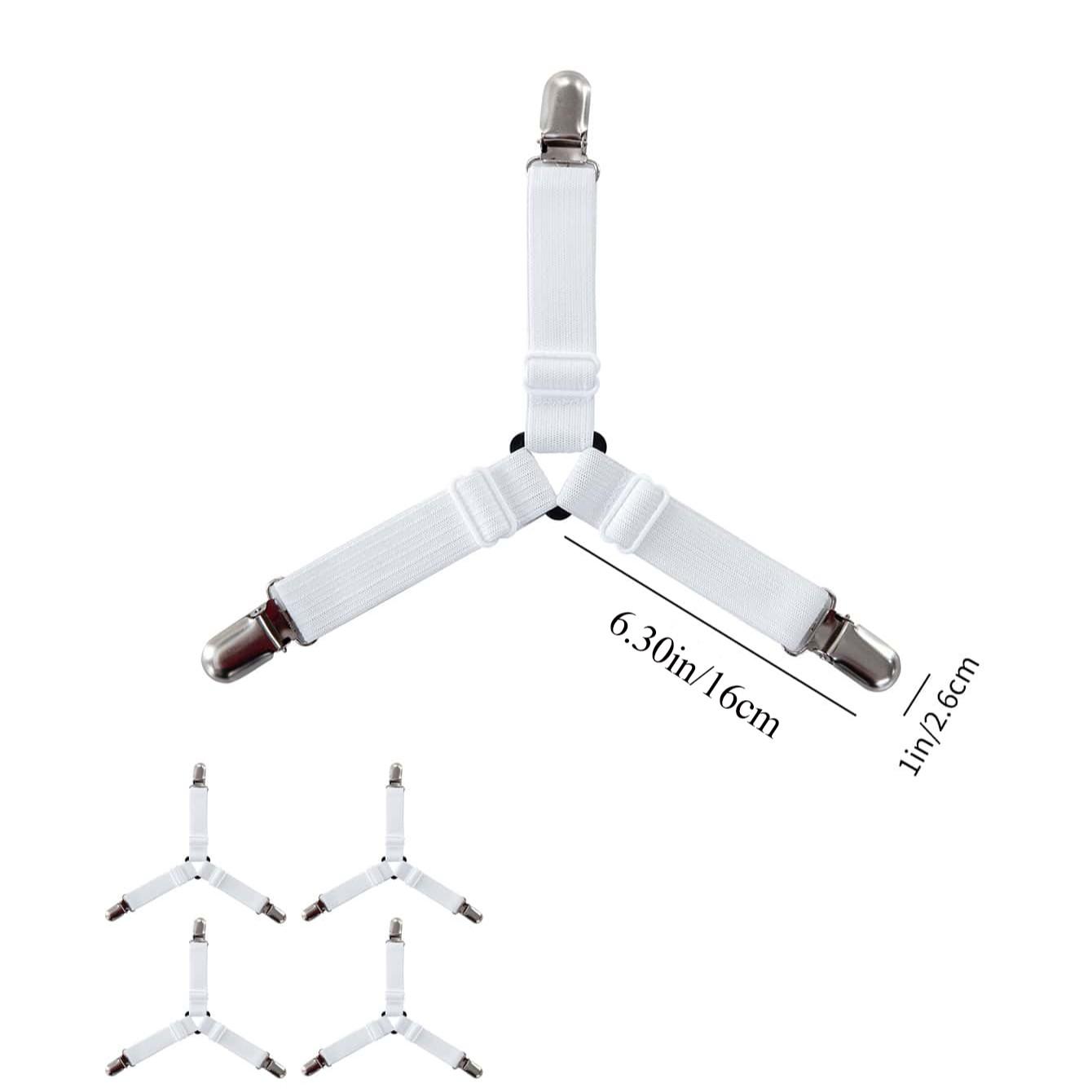 4-Pack Adjustable Elastic Band Clips, Triangle Bed Sheet Holders, Tablecloth Curtain Metal Clamps, Sofa Cushion Non-Slip Clips