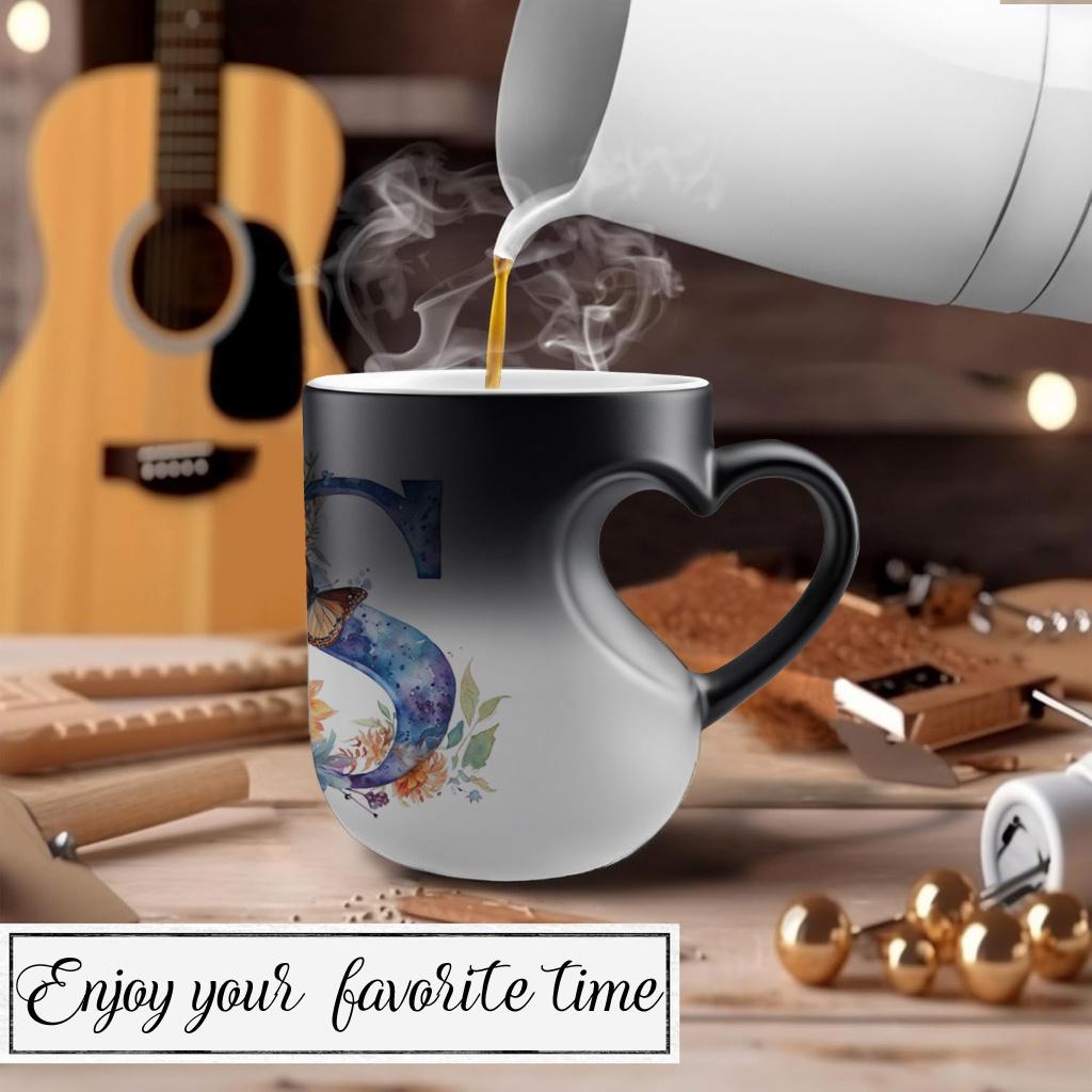 Color-changing ceramic mug, floral watercolor design, suitable for Halloween, Christmas, Valentine's Day, Mother's Day, Father's Day gifts (11 oz/330 ml)