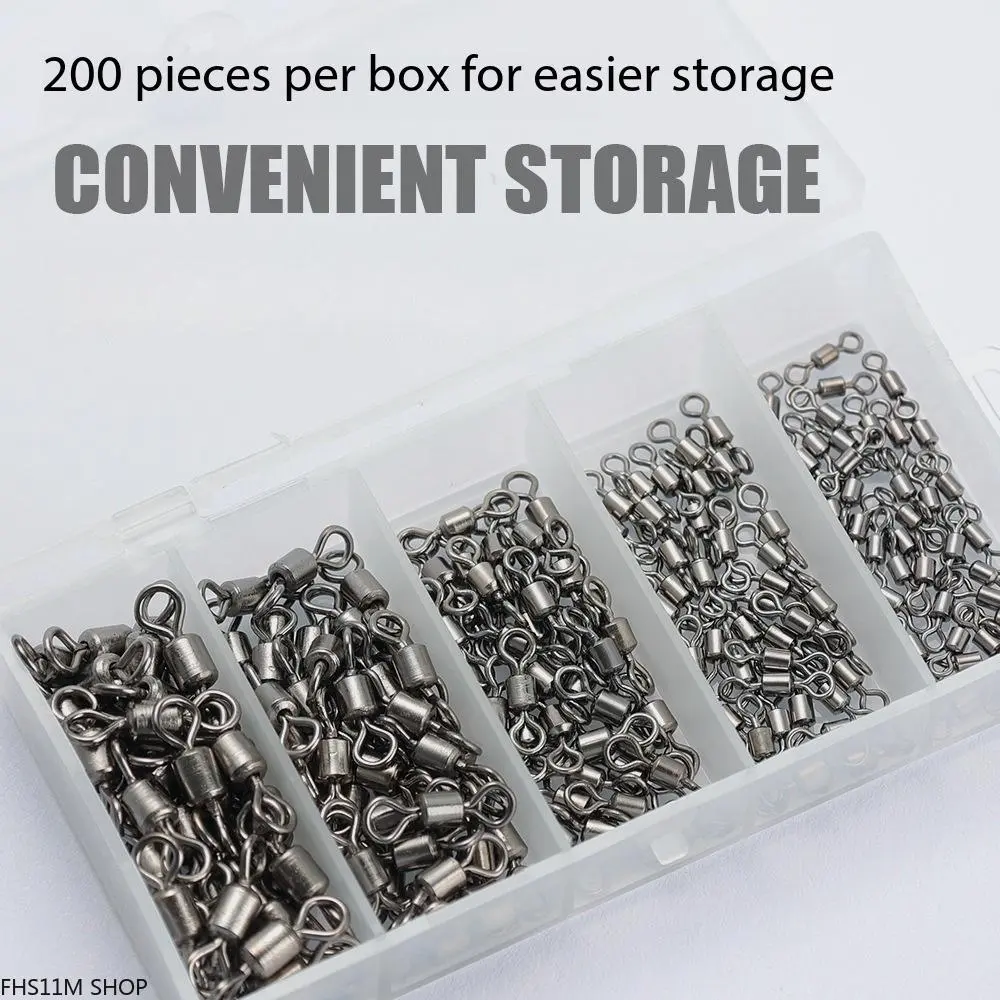 200Pcs Fishing Snap Swivels Kit - High-Speed Rolling Swivel Quick Change Connector Terminal Tackle, Rolling Action, Outdoor Fishing