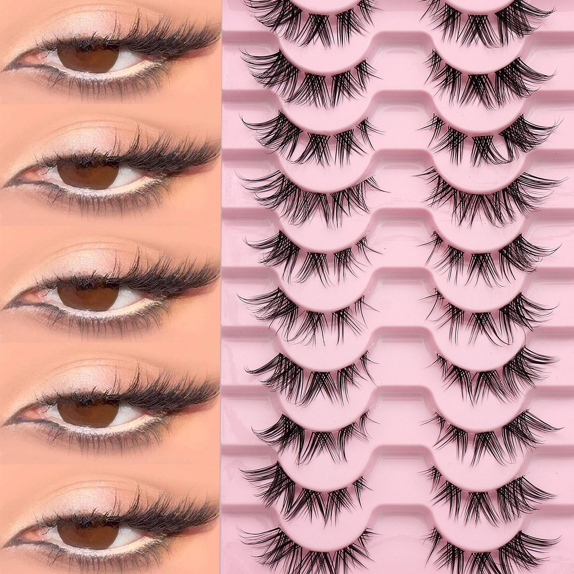 10 Pairs Natural Thin False Eyelashes, Clear Band Lashes, Invisible Transparent Band, Reusable, Beginner-Friendly, 3D Lash Extensions, Makeup Tool