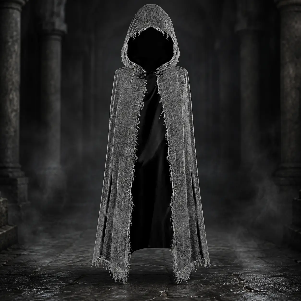 Halloween Hooded Cloak Costume for Women Men, Gothic Grim Reaper Cape with Frayed Edge, Dark Fantasy Wizard Robe, Medieval Witch Costume, Ghost Costume, Vampire Cloak, Cosplay Party Outfit, Horror Theme Dress Up Accessories for Halloween Party, Masquerade