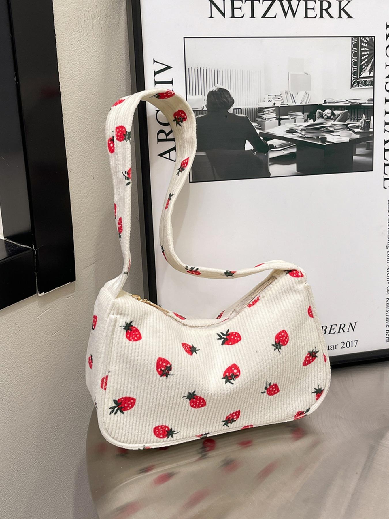 Fashionable Fruit Print Shoulder Bag, Large Capacity, Cute and Fresh Design, Versatile Plain Color Backpack, Perfect for Daily Use