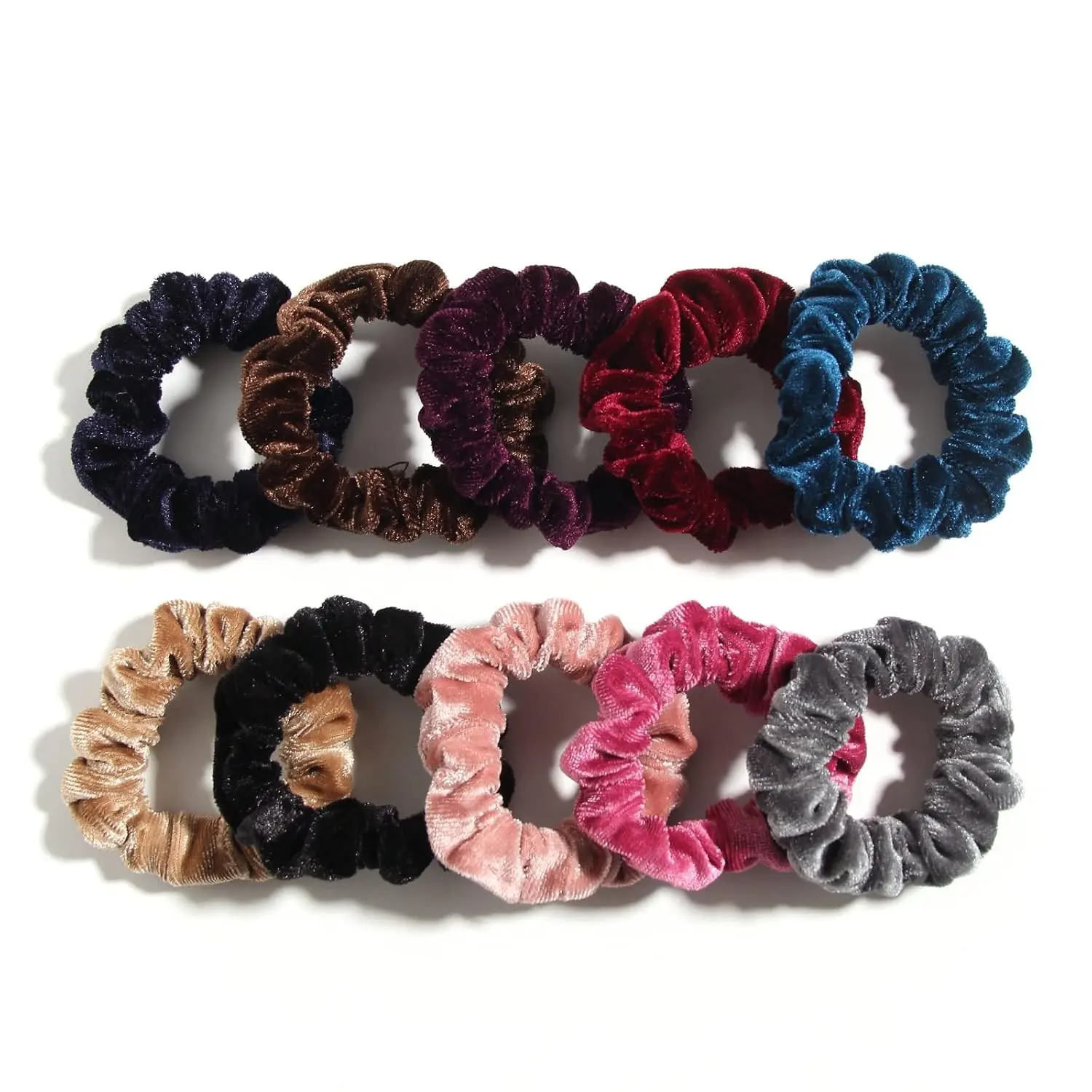 Pack of 10 Small Velvet Scrunchies for Women Hair Accessories, Mini Thin Elastic Hair Ties, Rubber Hair Bands for Thick Hair, Mini Scrunchies for Thin Hair Ponytail Holders