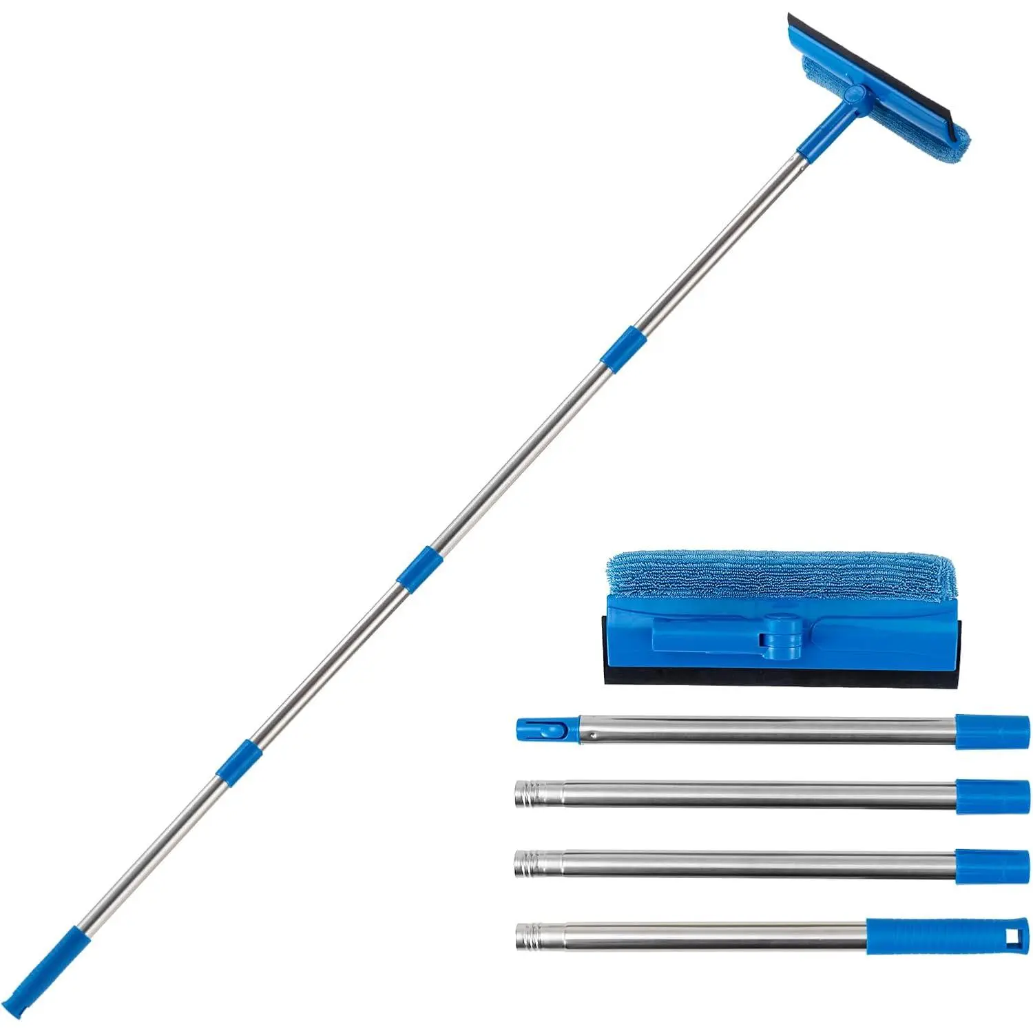 Professional Window Squeegee,2 in 1 Window Cleaner with Long Stainless Steel Handle,Sponge Car Window Squeegee for Gas Station, Glass,Shower (68" Pole)