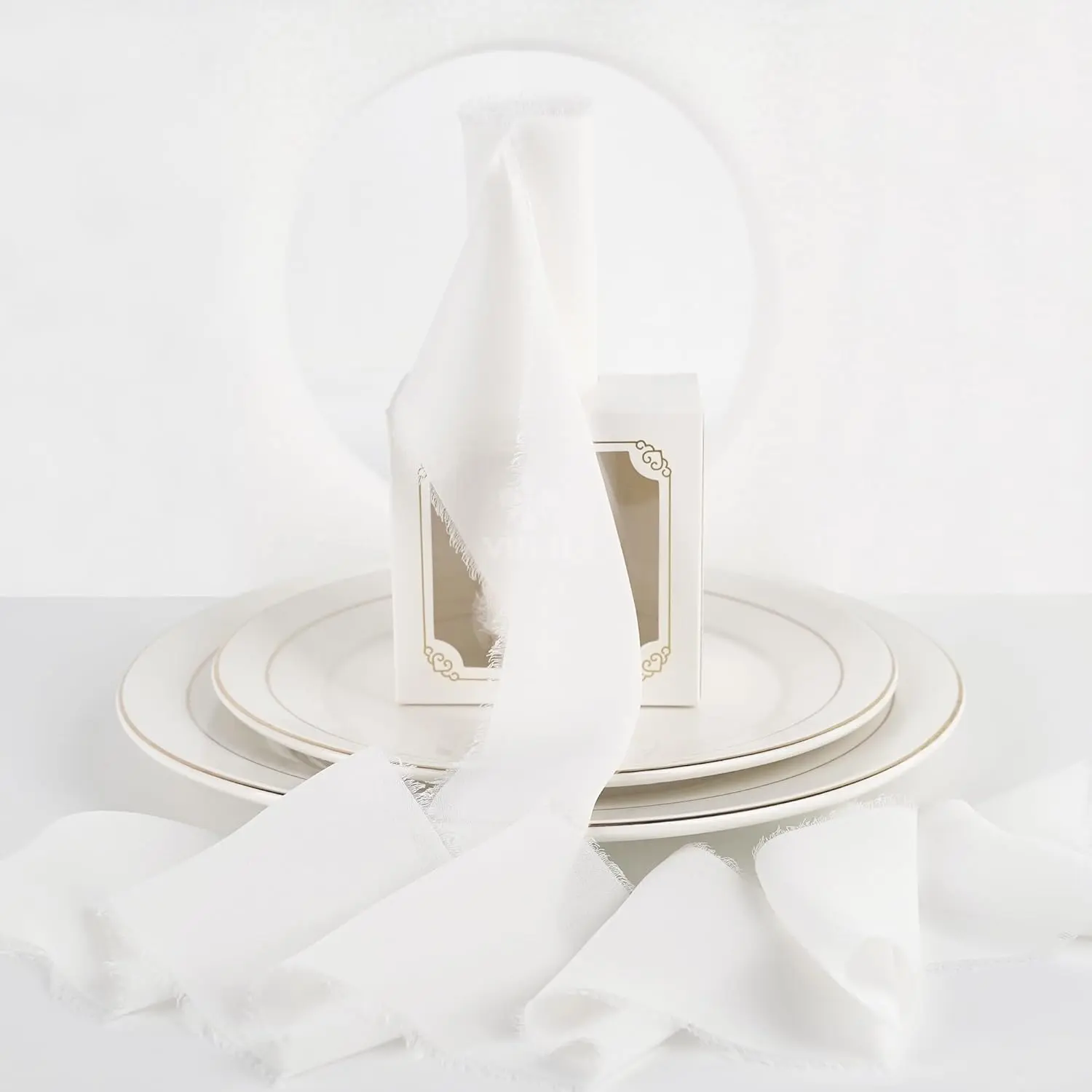 White Chiffon Ribbon 3 Inch White Fringe Ribbons Chiffon Silk Frayed Edge Ribbon Wide Chiffon Ribbons for Crafts, Flower Bouquet, Wedding Favors Wrapping (2 Rolls 10 Yards)