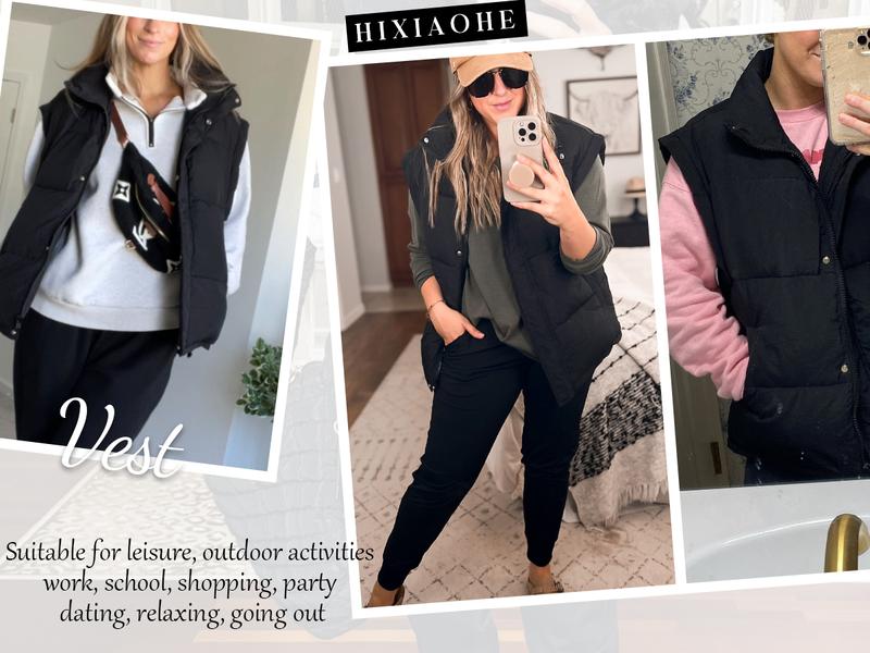 Hixiaohe Womens Casual Oversized Puffer Vest Stand Collar Full Zip Sleeveless Bubble Puffer Vest Quilted Padded Warm Coat Outwear TikTokShopBlackFriday