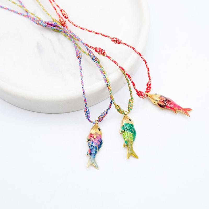 Women's Copper Ocean Fish Pendant Statement Necklace - Fashion Jewelry Accessories, Bold Statement Piece, Vibrant Multicolored Cord for Casual Indoor Recreation Wear