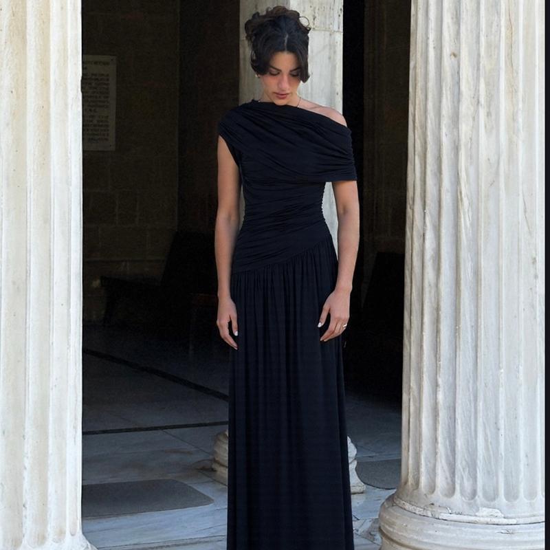 Women's Elegant Solid Irregular Neck Ruched Dress, Sexy One-Shoulder Backless Plain Slim Fit Maxi Dress, Formal Gown for Birthday Party & Date Evening, Summer Ladies Casual Long Dresses for Holiday & Daily Wear Womenswear Women's Elegant Solid Irregular Neck Ruched Dress, Sexy One-Shoulder Backless Plain Slim Fit Maxi Dress, Formal Gown for Birthday Party & Date Evening, Summer Ladies Casual Long Dresses for Holiday & Daily Wear Womenswear