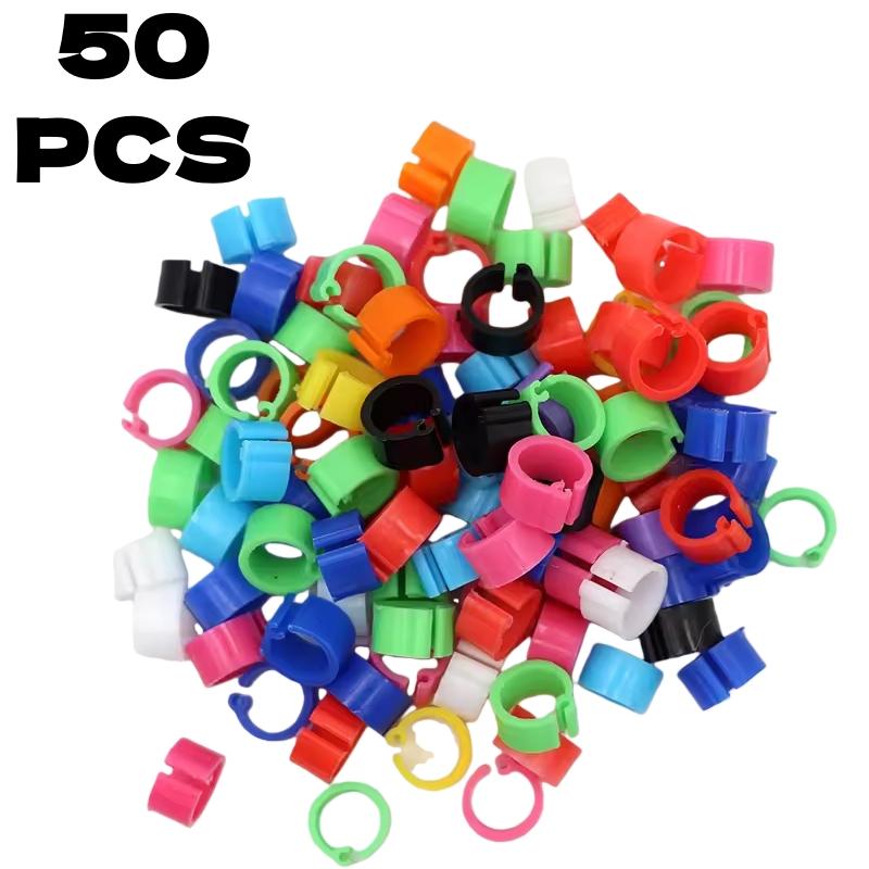 Colorful Parrot Pigeon Foot Rings Set of 50, No-Word Identifier Bands, Bird Training Tools, Plastic Anti-Drop Feet Clips, Pet Bird Accessories