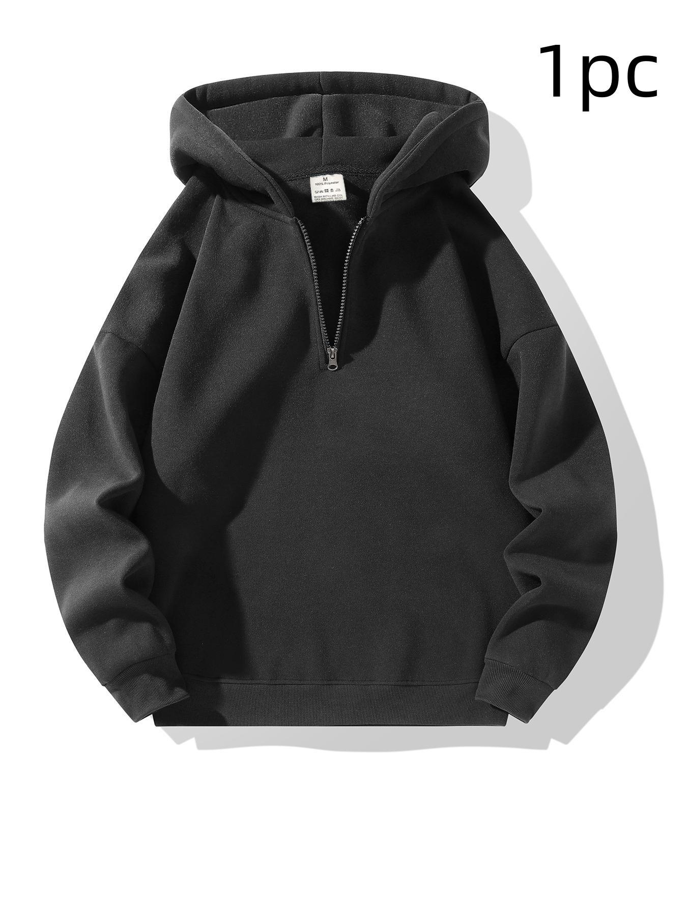 Men's Plain Half Zip Drop Shoulder Essentials Hoodie, Street Fashion Hoodie, Regular Fit Casual Long Sleeve Hooded Sweatshirt for Fall & Winter, Men's Clothes for Daily Wear Men's Plain Half Zip Drop Shoulder Essentials Hoodie, Street Fashion Hoodie, Regular Fit Casual Long Sleeve Hooded Sweatshirt for Fall & Winter, Men's Clothes for Daily Wear
