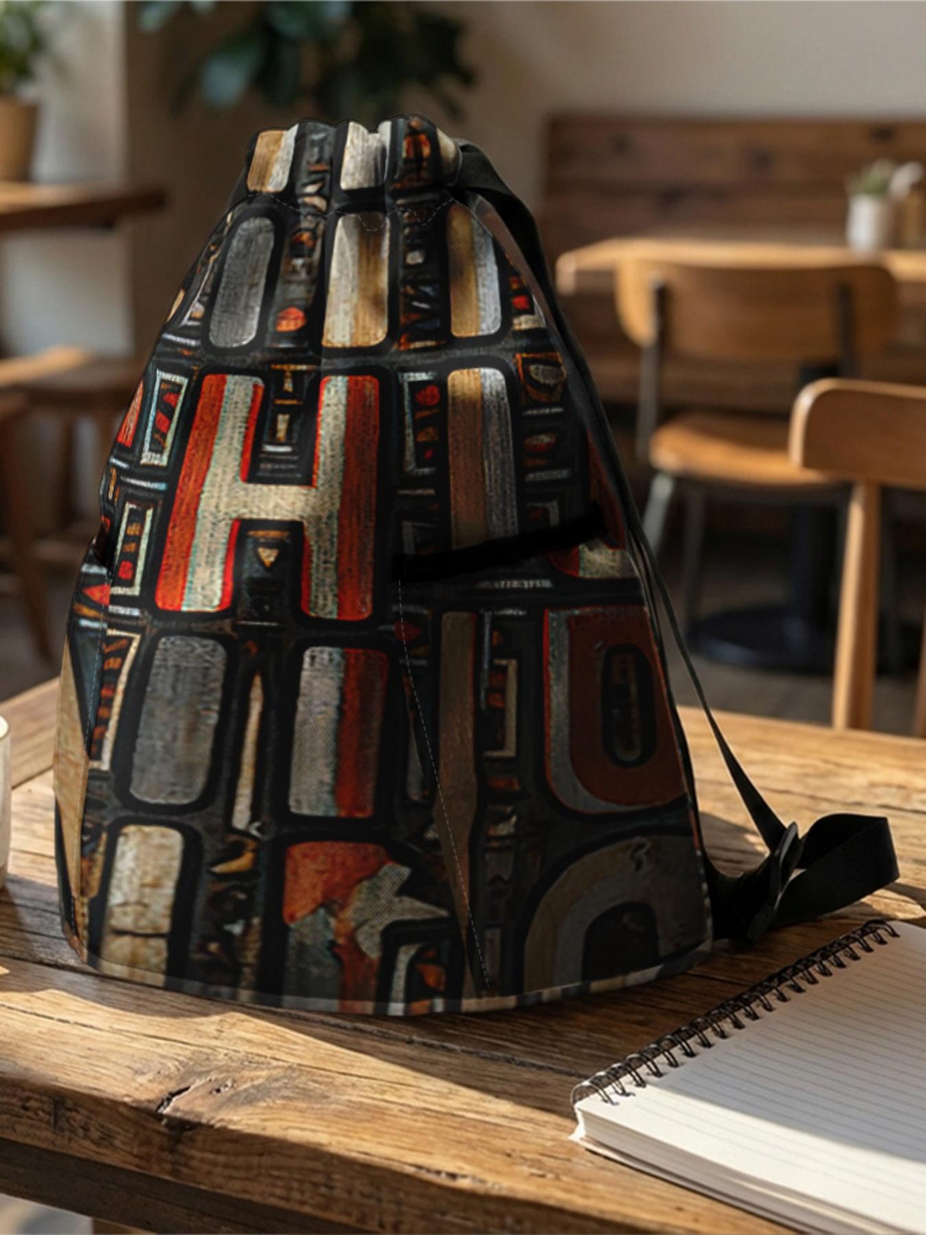 1 piece of 2D printed drawstring backpack with letter pattern 'CHIC' - large capacity durable fitness bag, with adjustable shoulder straps, suitable for both men and women, essential for travel, hiking, camping