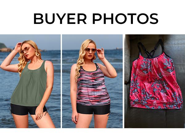 Aqua Eve Plus Size Tankini with Shorts Two Piece Swimsuits for Women Blouson Tummy Control Bathing Suits