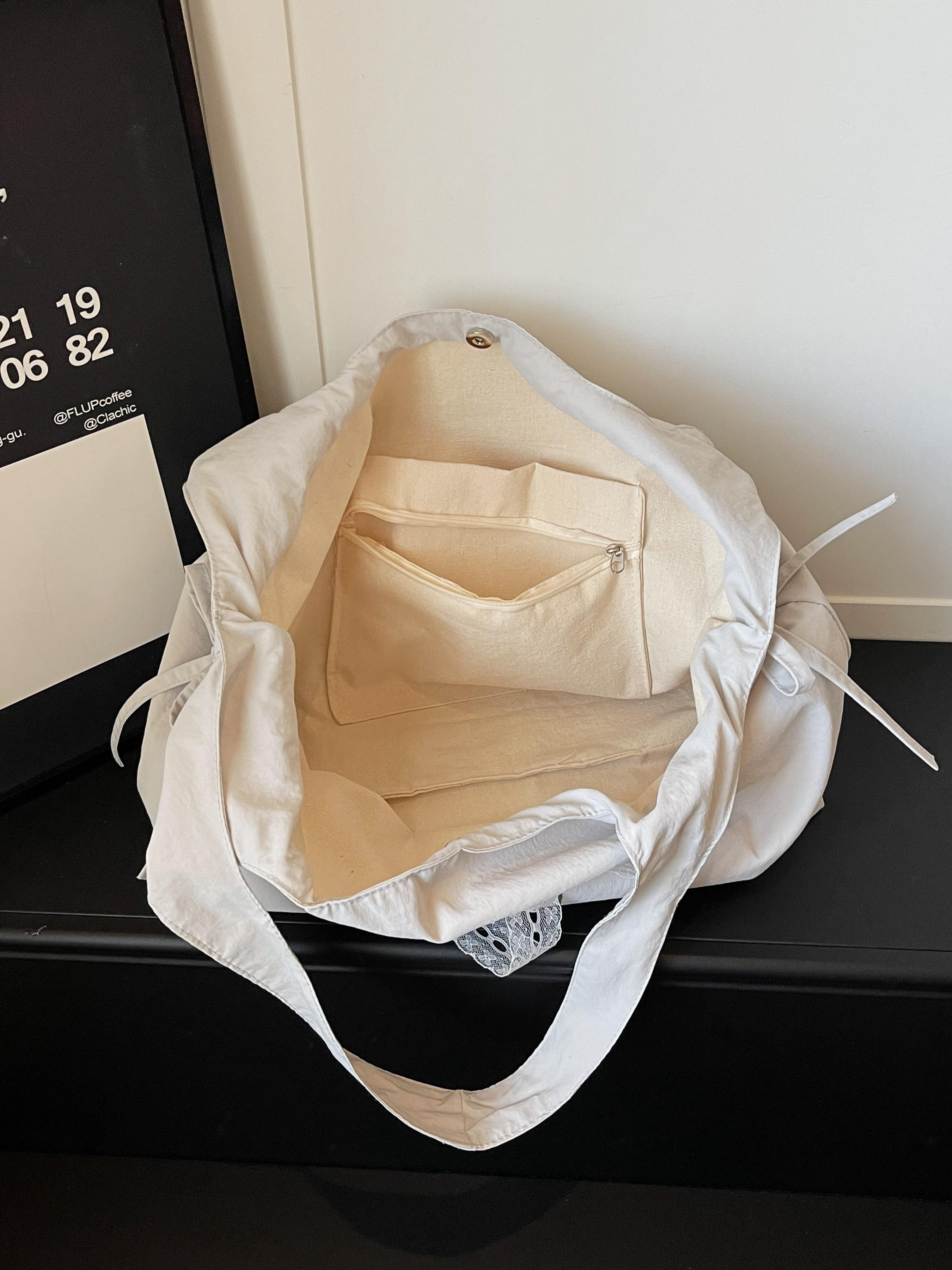 Lightweight Nylon Tote Bag, Floral Butterfly Knot Design, Casual Sweet Shoulder Bag, Ideal for Shopping and Daily Use, Perfect for Students