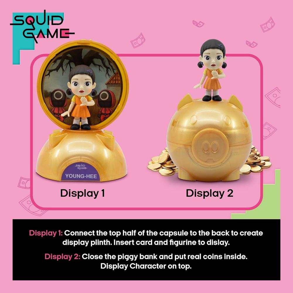 1PC Netflix Officially Licensed Squid Game Mystery Blind Box Capsule - Collectible Figurine Piggy Bank Includes 6 Characters Young-Hee Masked Manager Front Man Random 1 Random Figure per Box Perfect Gift for Fans Family Kids Collectors