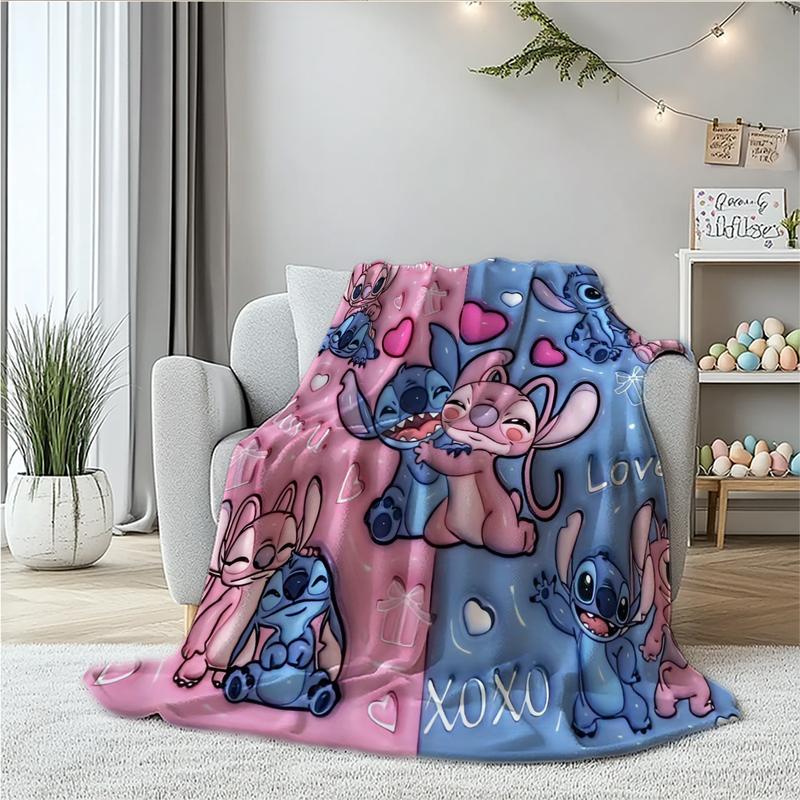 Blue Stitch Flannel Throw Blanket, Creative Digital Figure Print Sofa Bed Cover, Holiday Gift for Thanksgiving, Valentine's and Christmas
