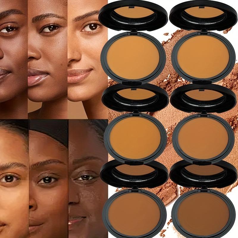 6 Color Deep Matte Setting Powder Foundation, Waterproof Full Coverage Makeup Face Pressed Powder with Sponge, Holiday Party Valentine's Day