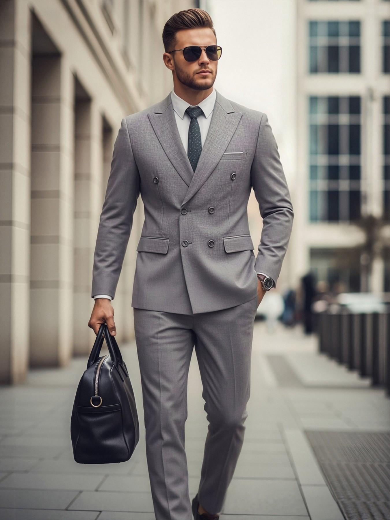 Men's fashionable double-breasted slim-fit suits, high-quality business plain-color two-piece suits, groom and best man wedding gowns, formal attire for occasions, office professional suit sets, party and banquet evening gowns