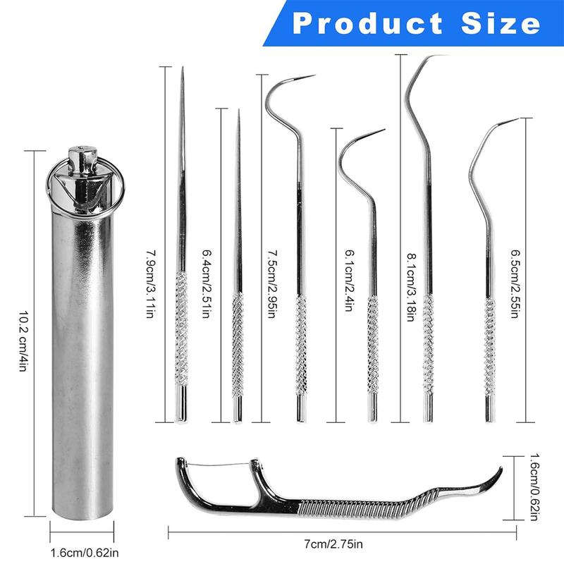 Dental Tools, Reusable Tooth Stains Remover Dental Tool Teeth Cleaning Tools with Holder for Outdoor Picnic, Camping, Travel (7PCS/Set)