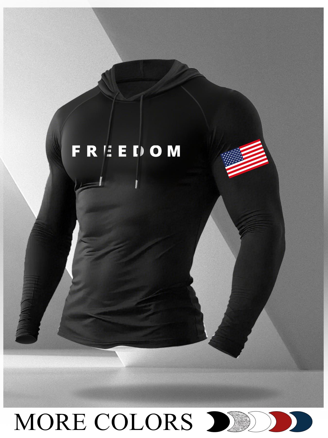 Men's Cartoon Print Long Sleeve Hooded T-Shirt, Casual Fitted Moderate Fabric Gym Athletic Clothes Gym Workout Top for Fall