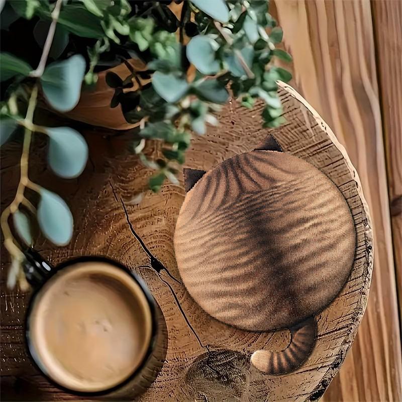 🍻🐾 Set of 6 Wood Drink Coasters - Cute Cat Series for Pub Bar Kitchen - Rustic Wooden Table Protector for Coffee Beer Mug - Farmhouse Bathroom Home Decor Accessories