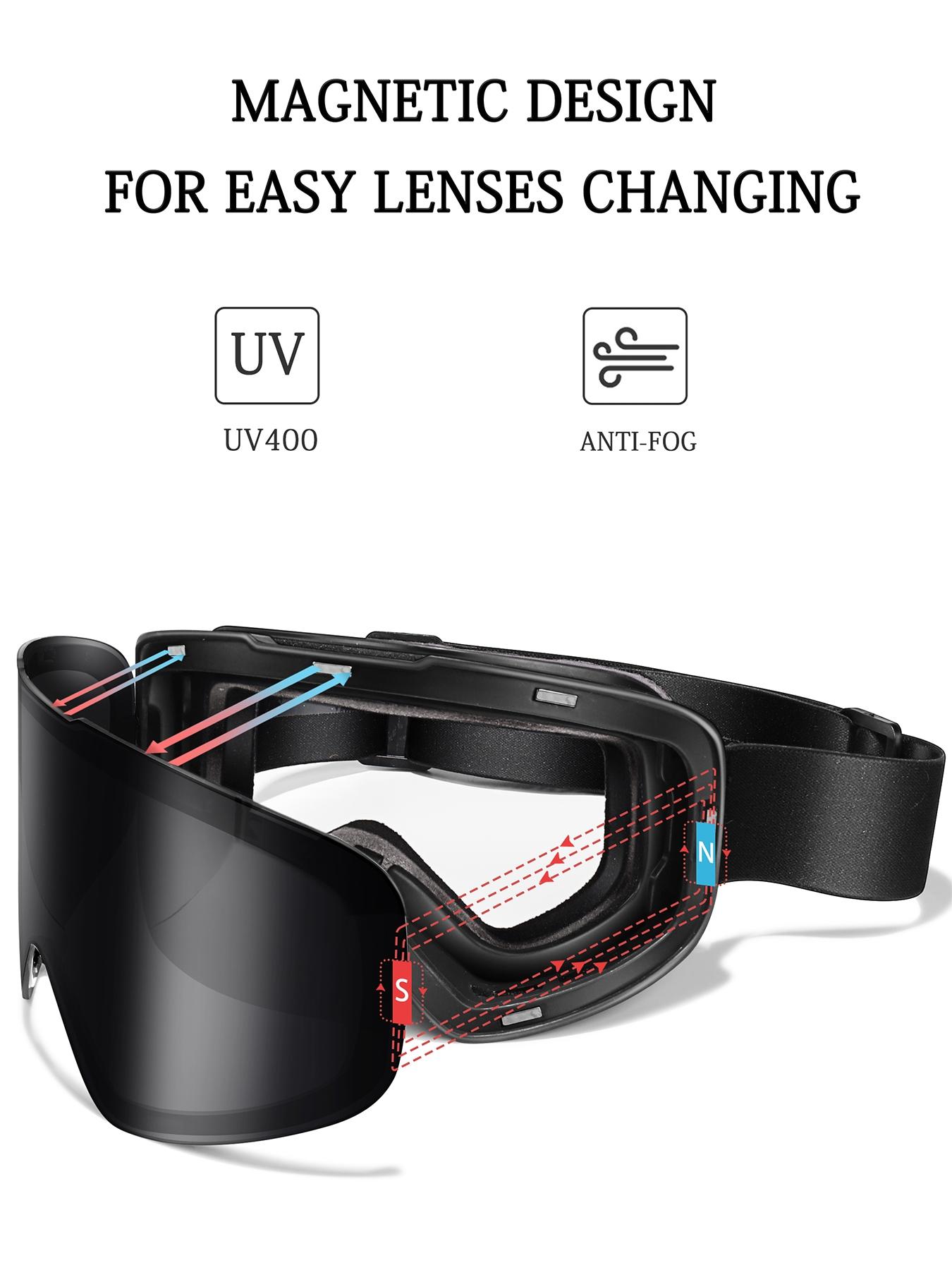 Ski Goggles with Uv400 Protection+ Replacement Lenses, Anti-Fog, Interchangeable Magnetic Lenses, OTG-Friendly, Frameless Design, Snowboard Goggles for Men Women